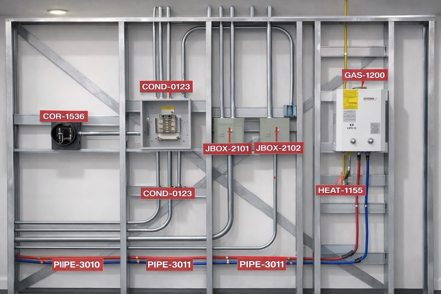 MEP-ready wall assembly with coordinated services