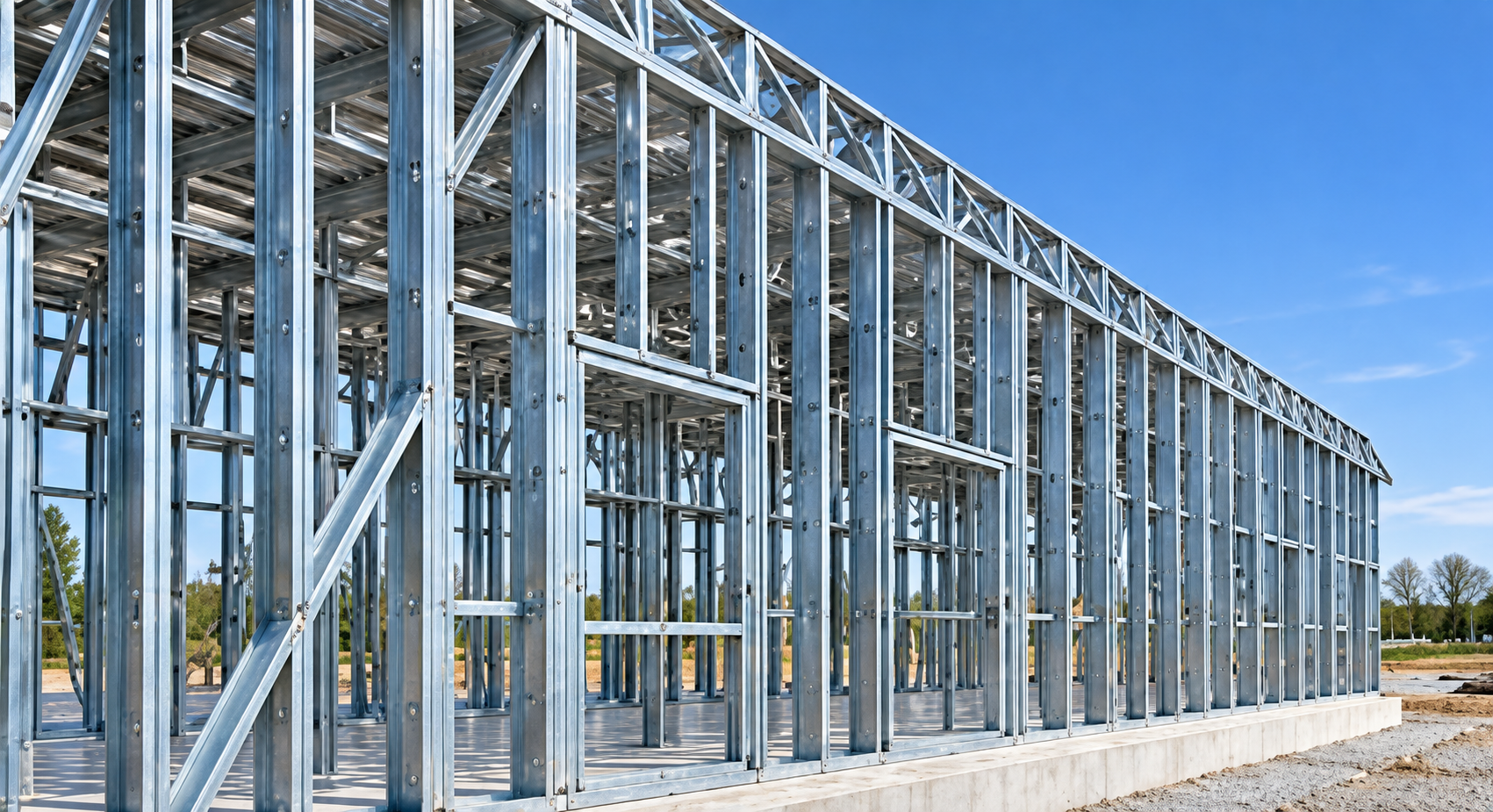 Paquete de framing exterior CFS/LGS instalado en el perímetro de un edificio