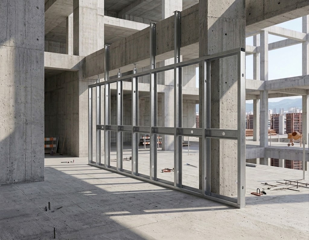 Framing CFS/LGS integrado con estructura primaria de concreto para soporte híbrido