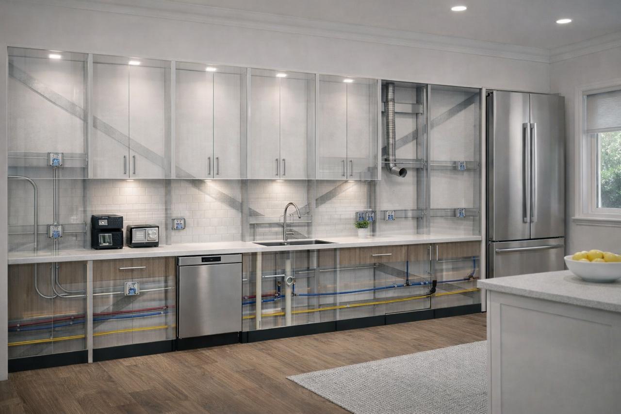 Kitchen wall with integrated MEP-ready coordination