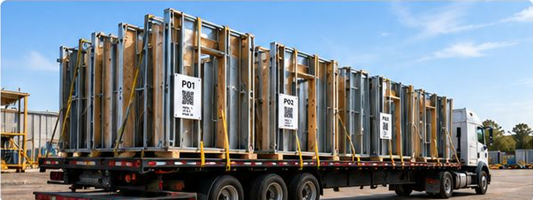 Prefabricated CFS/LGS wall panels delivered in sequence