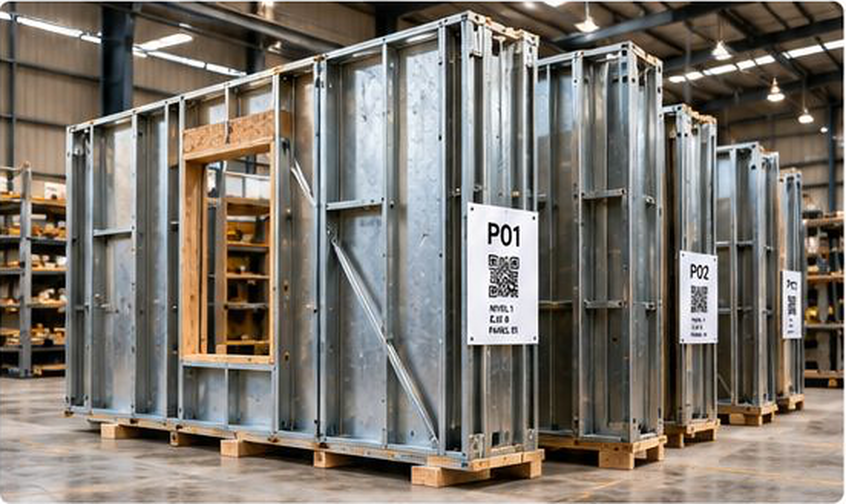 Prefabricated CFS/LGS wall panels identified for installation