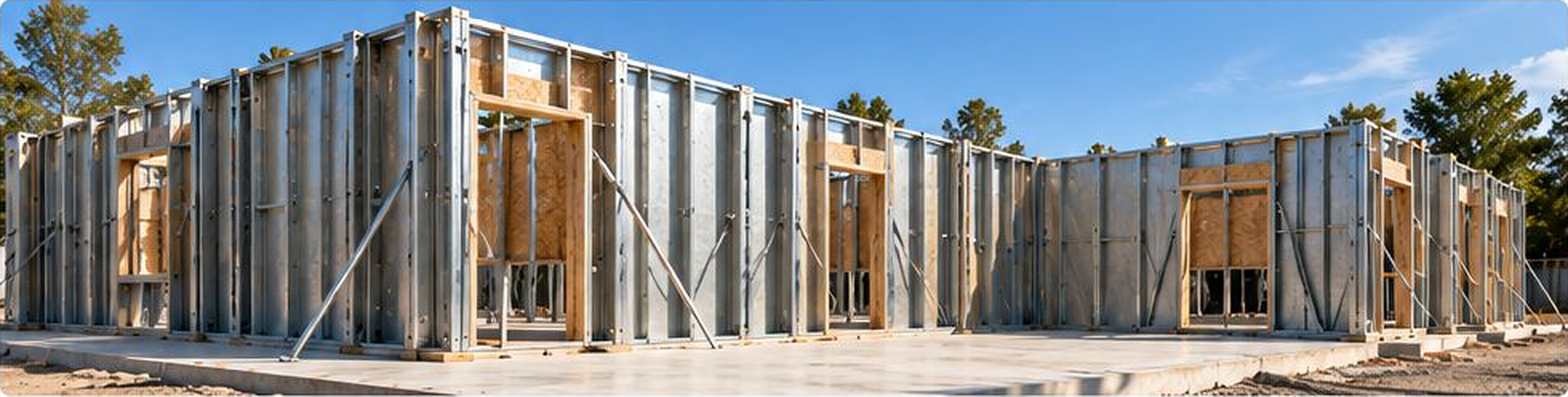 Prefabricated CFS/LGS wall panels installed on a project