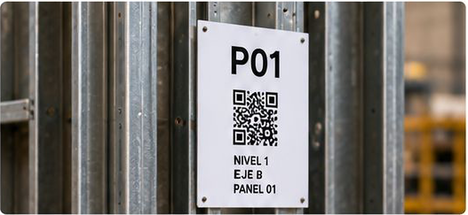 Panel identification label with QR code and installation sequence