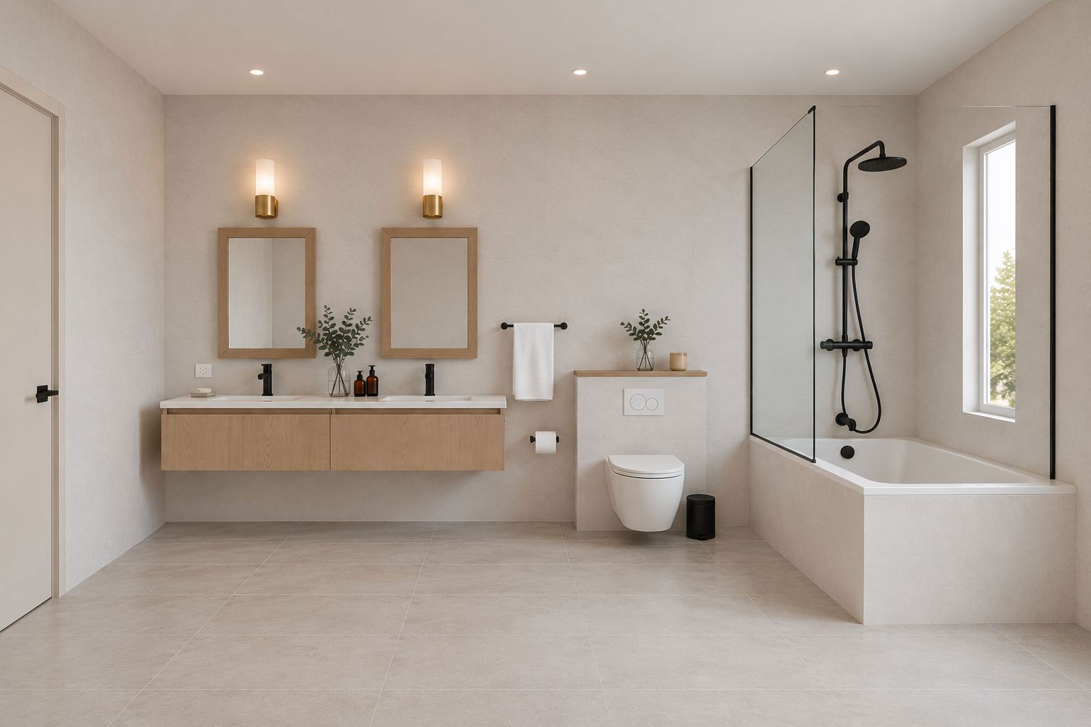Finished bathroom interior showing the completed wall condition